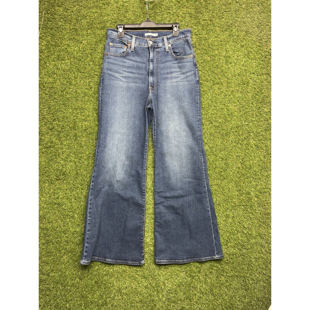 Levis Ribcage Bell Jeans Womens 32 Dark Wash Denim Indigo Ultra High Rise Flare